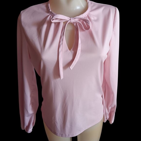 Vintage Women's Large 11/12 Blouse Top 1980's Sexy Secretary Rose Pink Keyhole - Picture 2 of 5